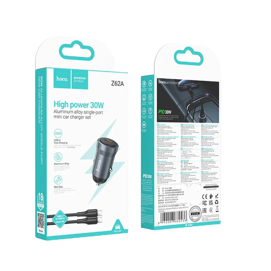 Hoco USB-C PD 30W Car Charger Set (USB-C to Lightning Cable)