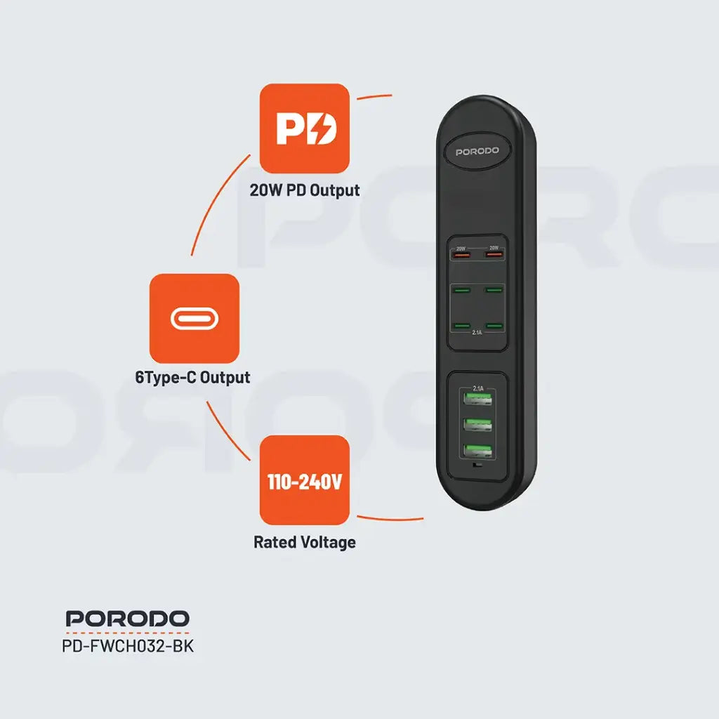 Porodo 50W Multi-Port USB Charging HUB