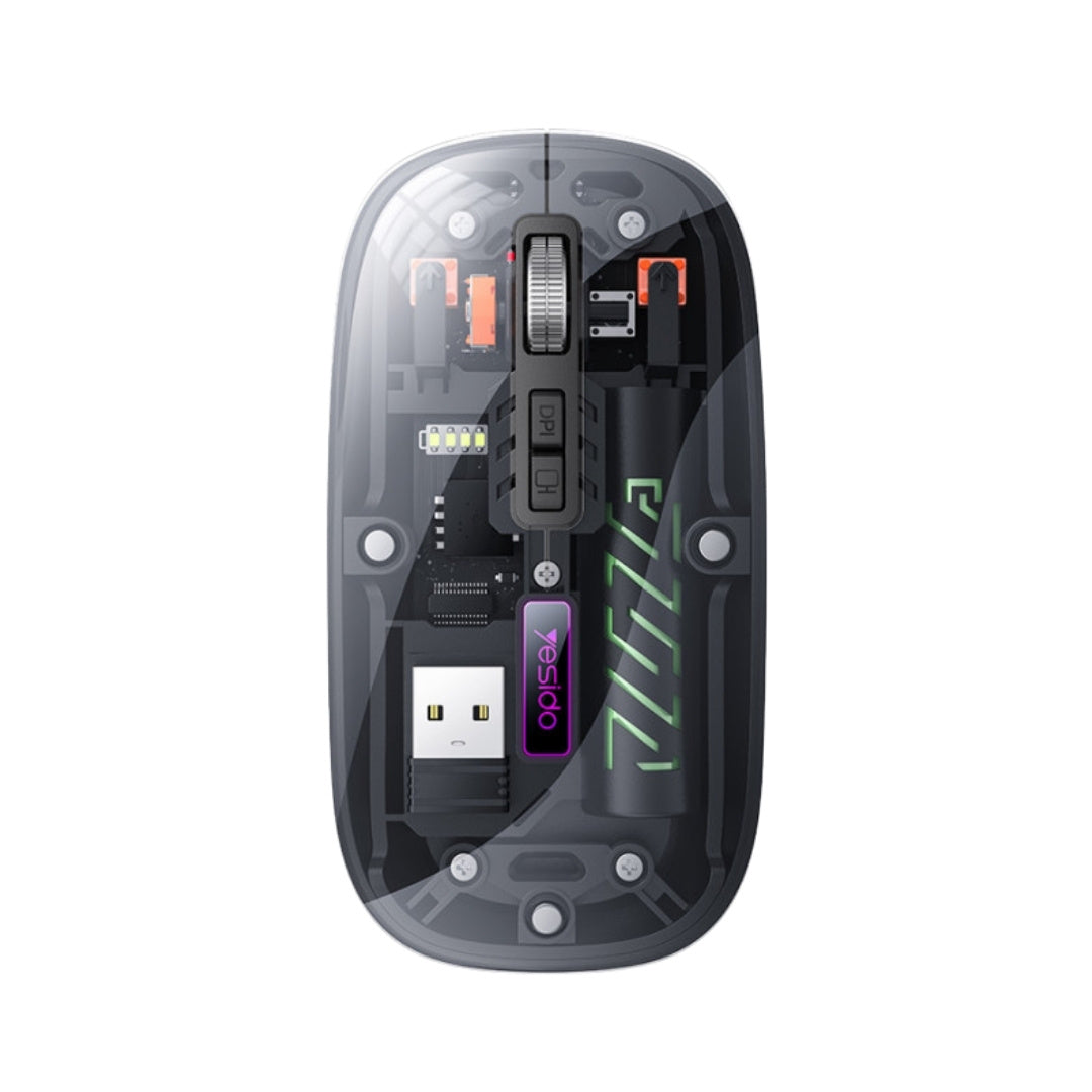 Yesido KB29 Mute Button Dual-mode Connection Ergonomic Design Crystal Transparent 2.4G+BT Wireless Mouse