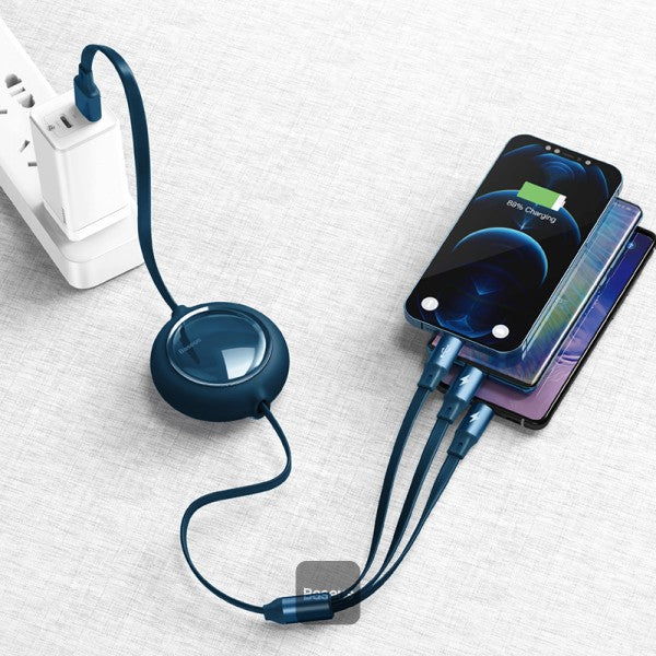 Baseus Bright Mirror One-for-three Retractable Data Cable USB to M+L+C 3.5A 1.2m