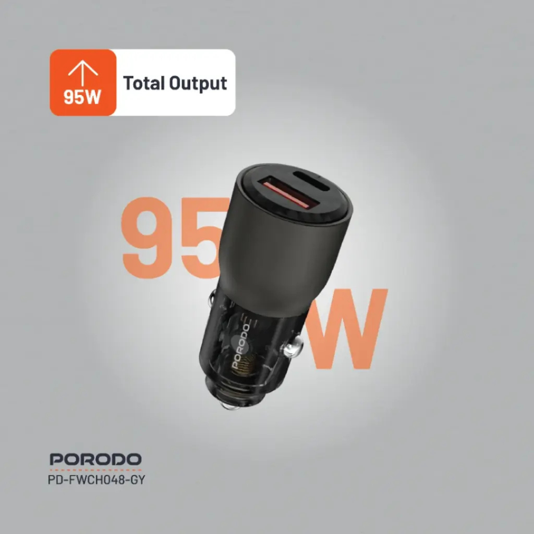 Porodo 95W Transparent Car Charger for Charging Multiple Devices with PD Technology
