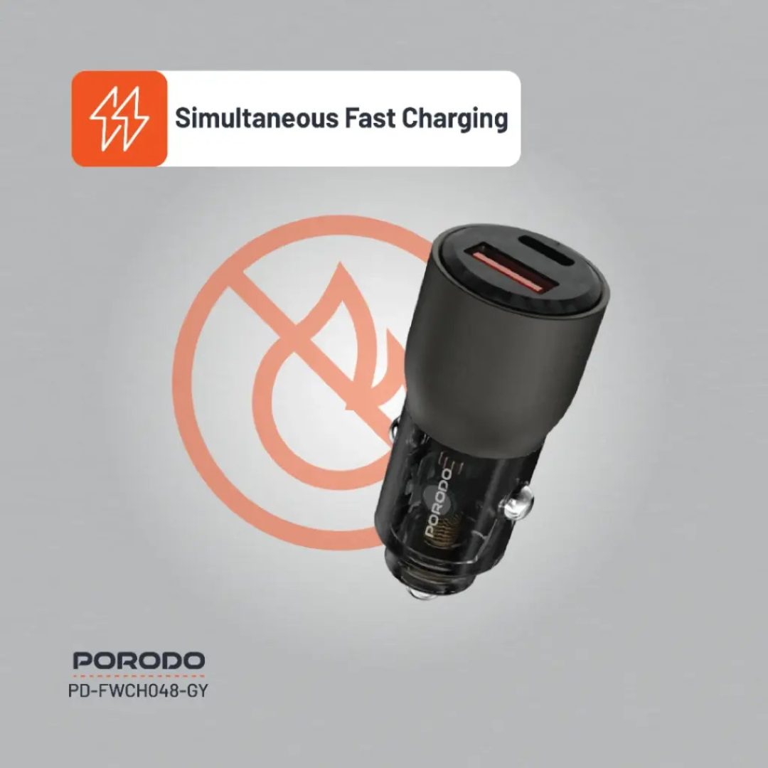 Porodo 95W Transparent Car Charger for Charging Multiple Devices with PD Technology