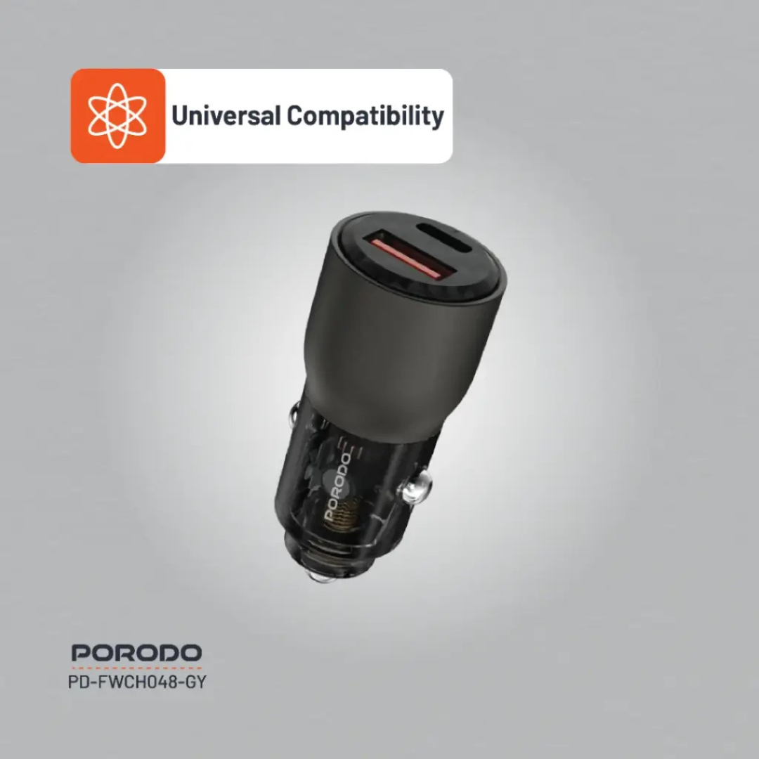 Porodo 95W Transparent Car Charger for Charging Multiple Devices with PD Technology