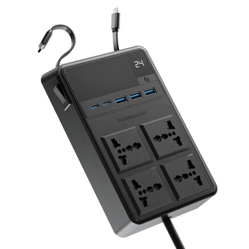 Powerology 2500w 4 AC Power Strip with Built-In Retractable Cables