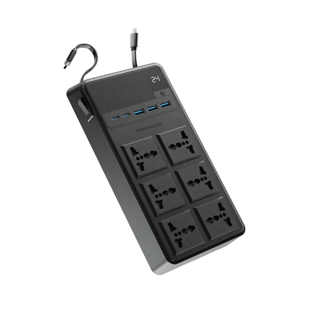 Powerology 2500W 6AC Power Strip with Built-In Retractable Cables