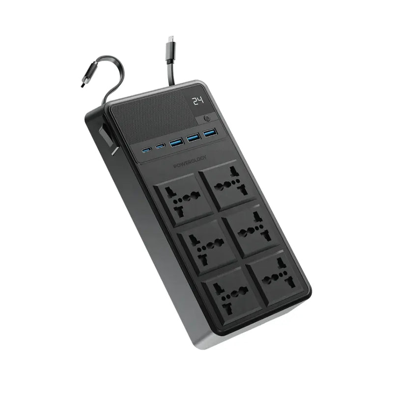 Powerology 2500W 6AC Power Strip with Built-In Retractable Cables