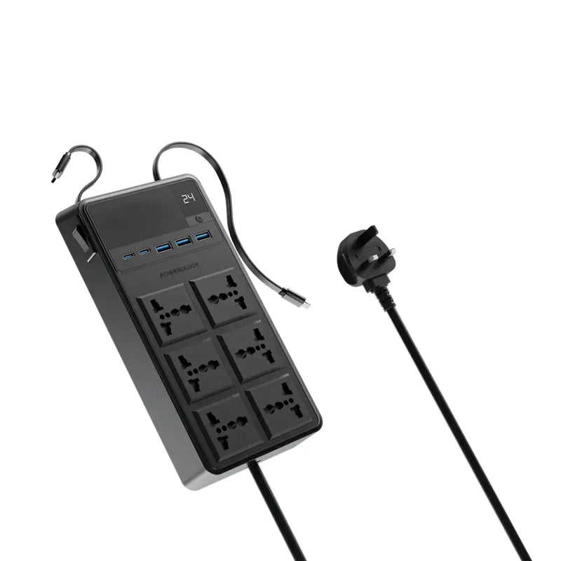 Powerology 2500W 6AC Power Strip with Built-In Retractable Cables