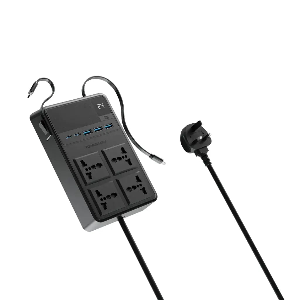 Powerology 2500w 4 AC Power Strip with Built-In Retractable Cables