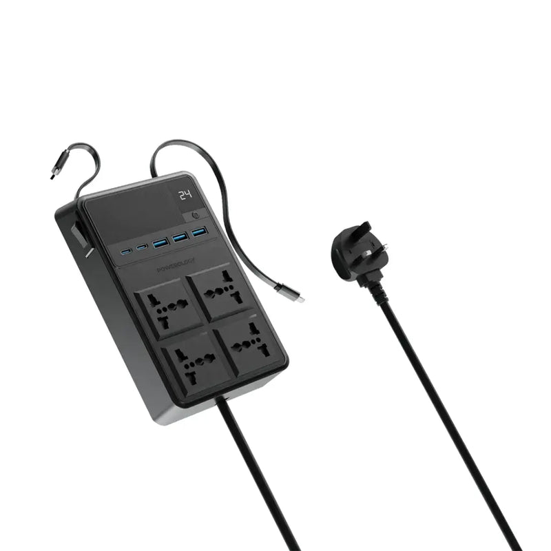 Powerology 2500w 4 AC Power Strip with Built-In Retractable Cables