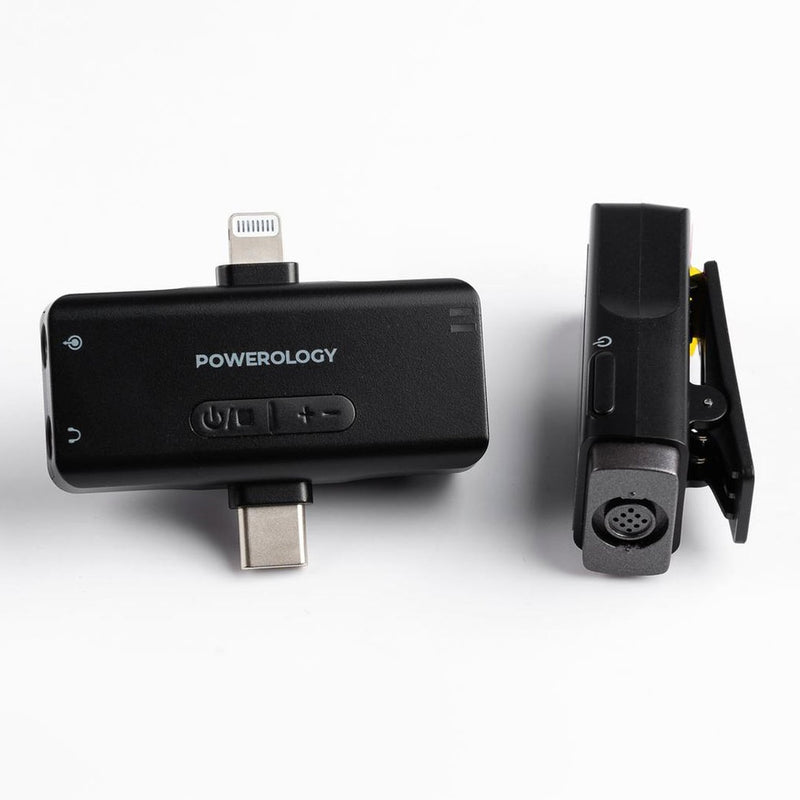 Powerology MFI Dual Connector Wireless Lavalier Microphone x1 Mic 1000mAh