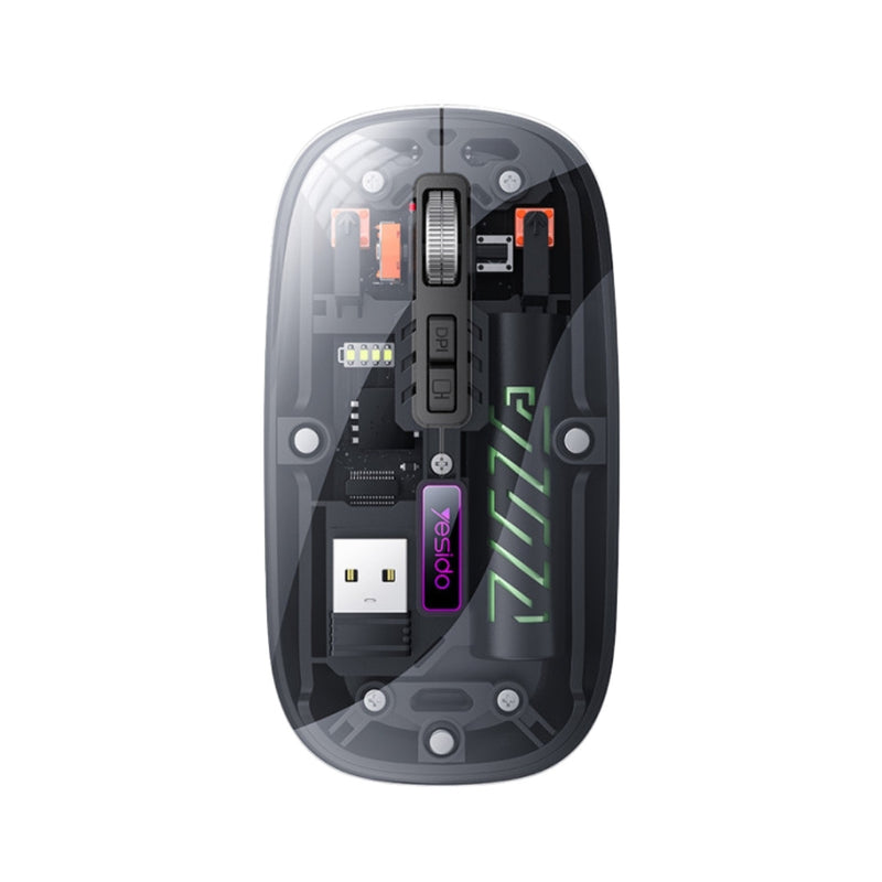 Yesido KB29 Mute Button Dual-mode Connection Ergonomic Design Crystal Transparent 2.4G+BT Wireless Mouse