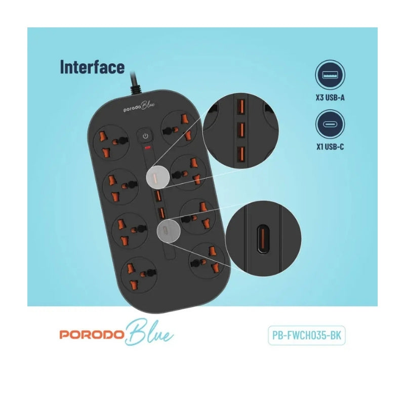 Porodo Blue 8 AC Power Strip